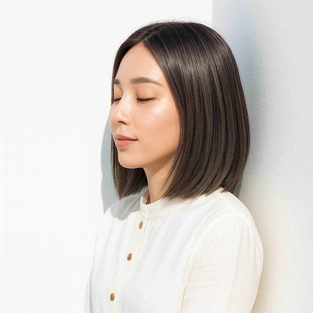 2. アッシュグレージュ×ストレートボブ：柔らかさと透明感を両立する大人カラー