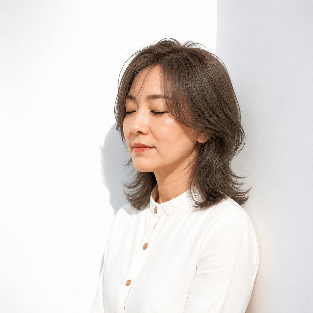 2. ウルフカット × ミディアム × ふんわりトップ：髪を豊かに見せる