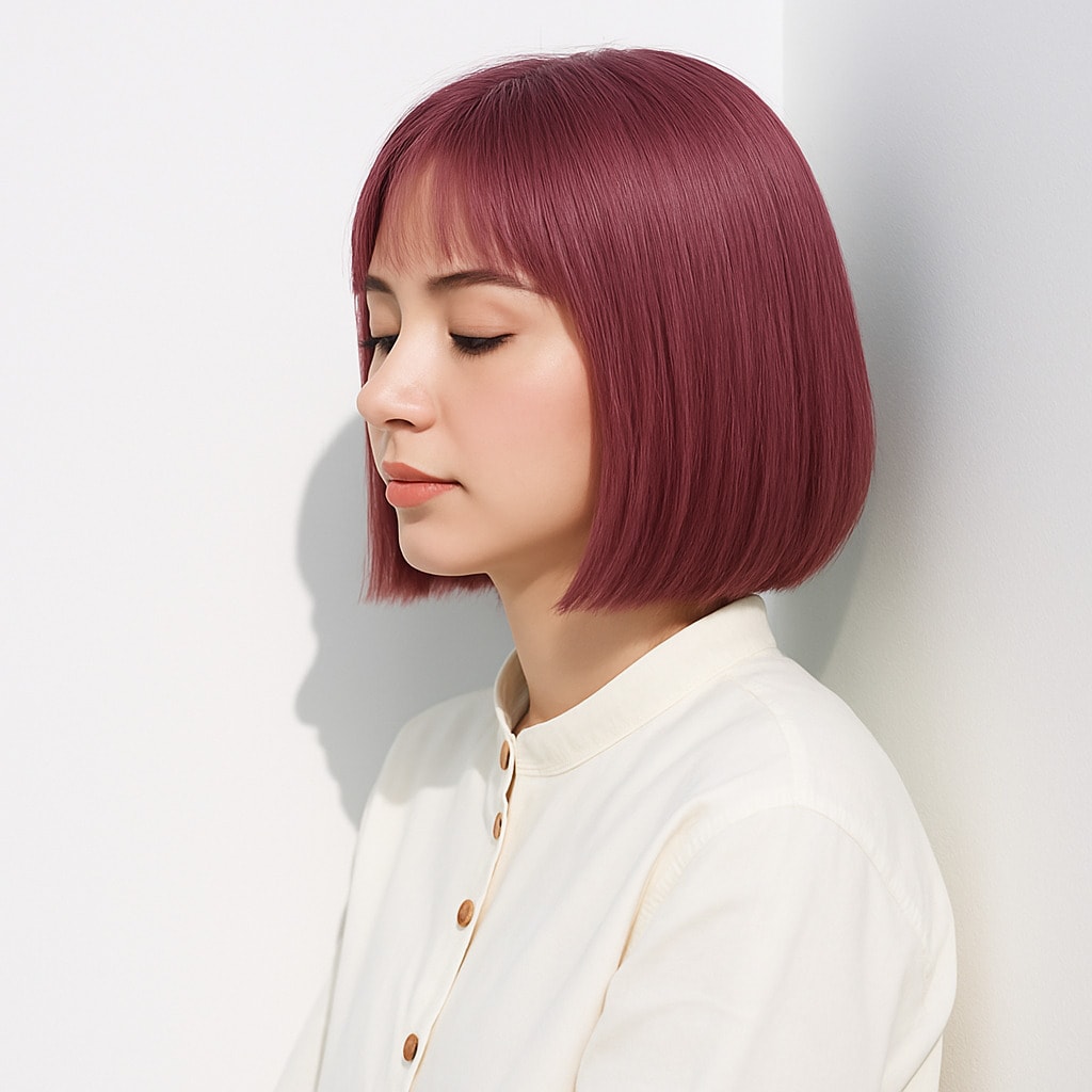2. カシスピンク×ストレートボブ：柔らかい質感と透け感のあるヘアカラーが相性抜群