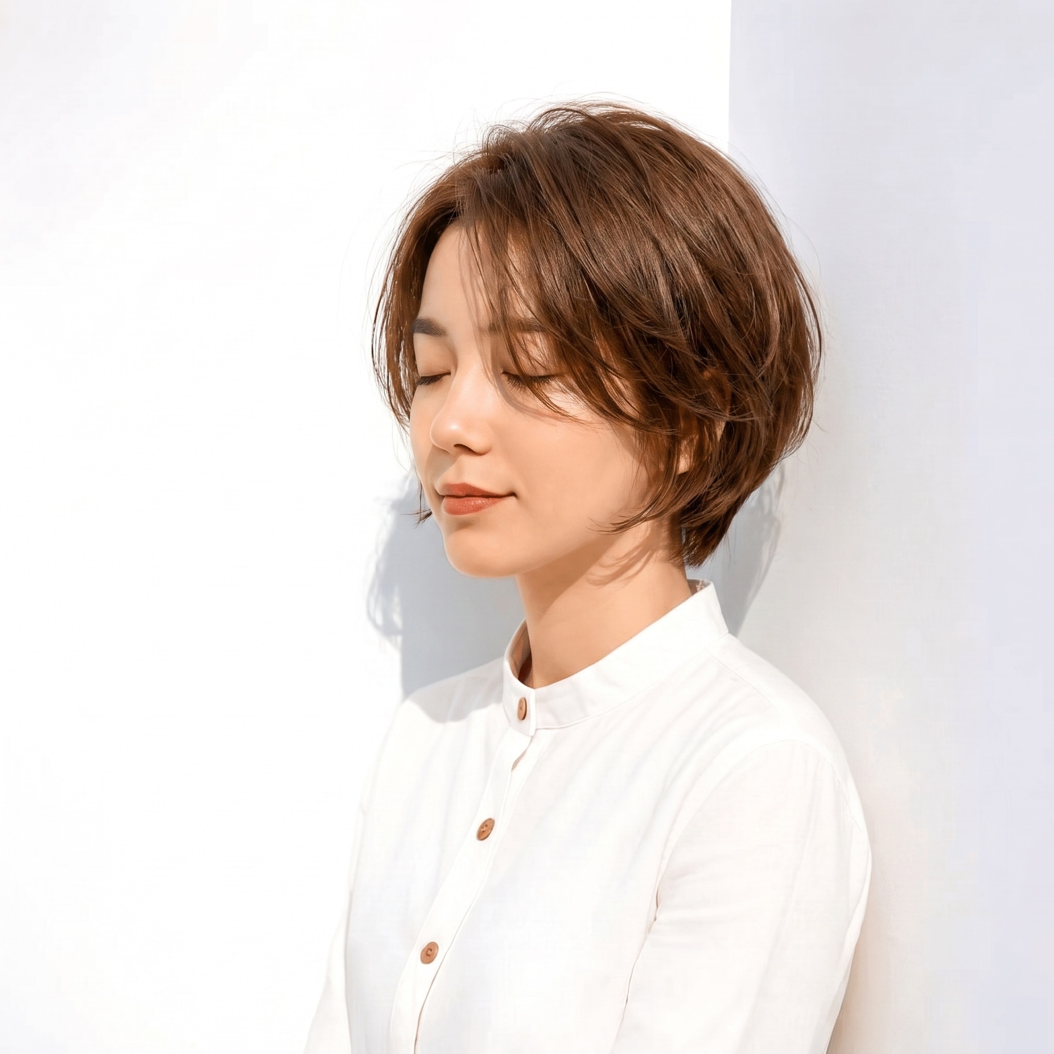 2. ココアブラウン×ショート: ベージュ寄りの明るめブラウンでショートが柔らかい印象になる