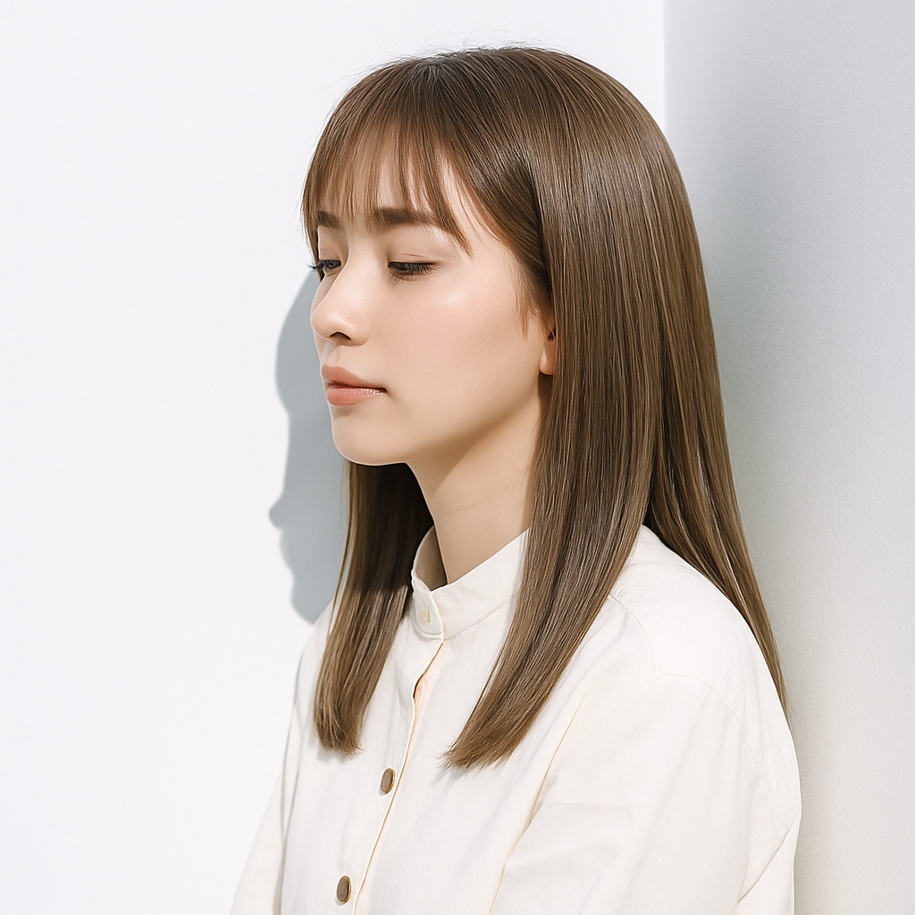 2. シアーベージュ×柔らか：髪色が装いに自然と溶け込む