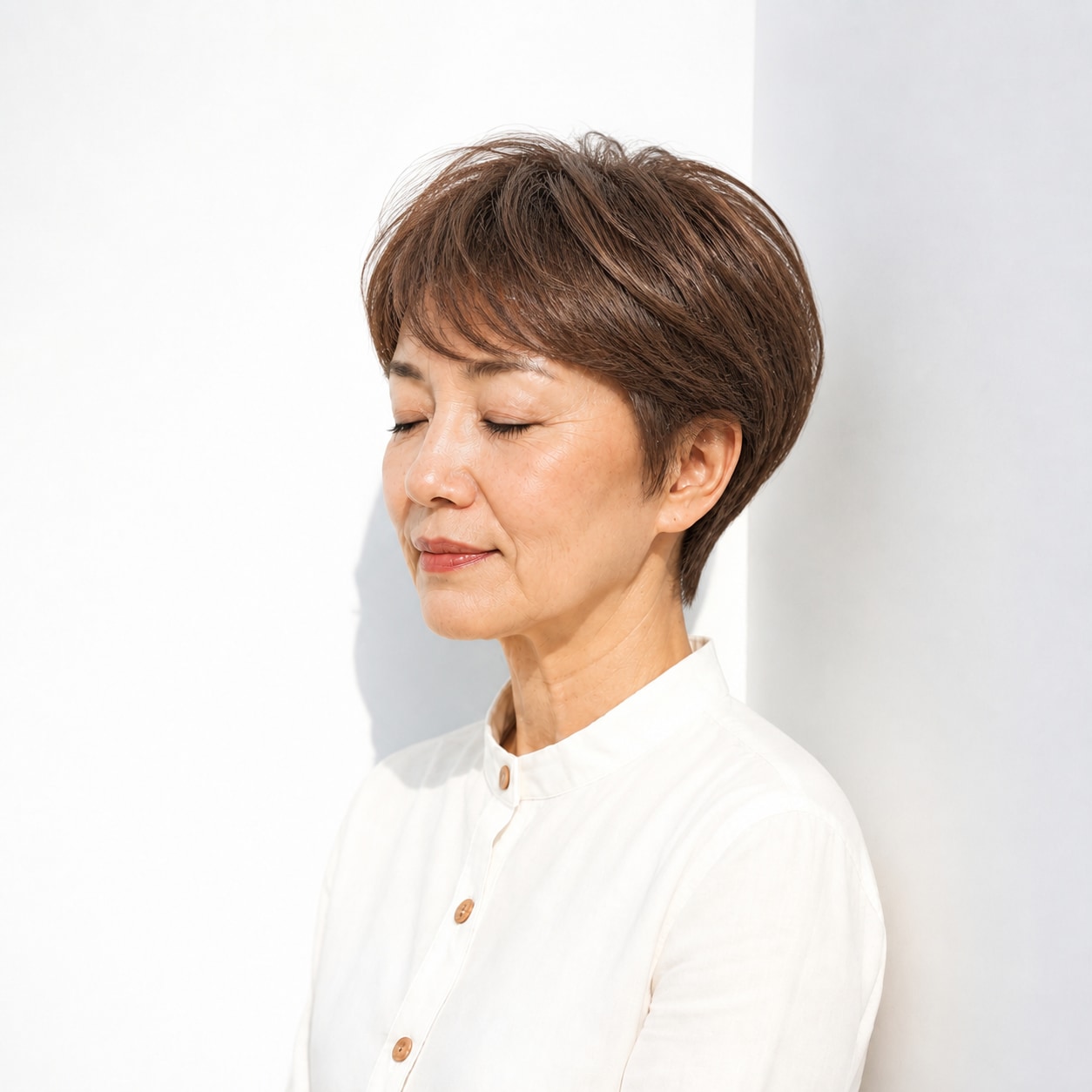 2. ショートカット × ふんわりレイヤー：トップを豊かに