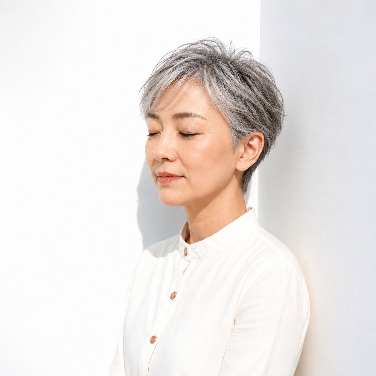 2. シルバーグレイ × ショート：白髪の明るさを生かしてすっきりと