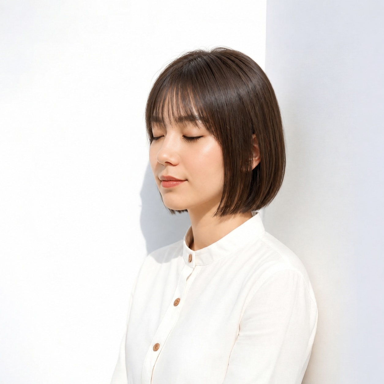 2. ストレートボブ × 薄め前髪：厚みのある毛先も透ける前髪なら重く見えにくい