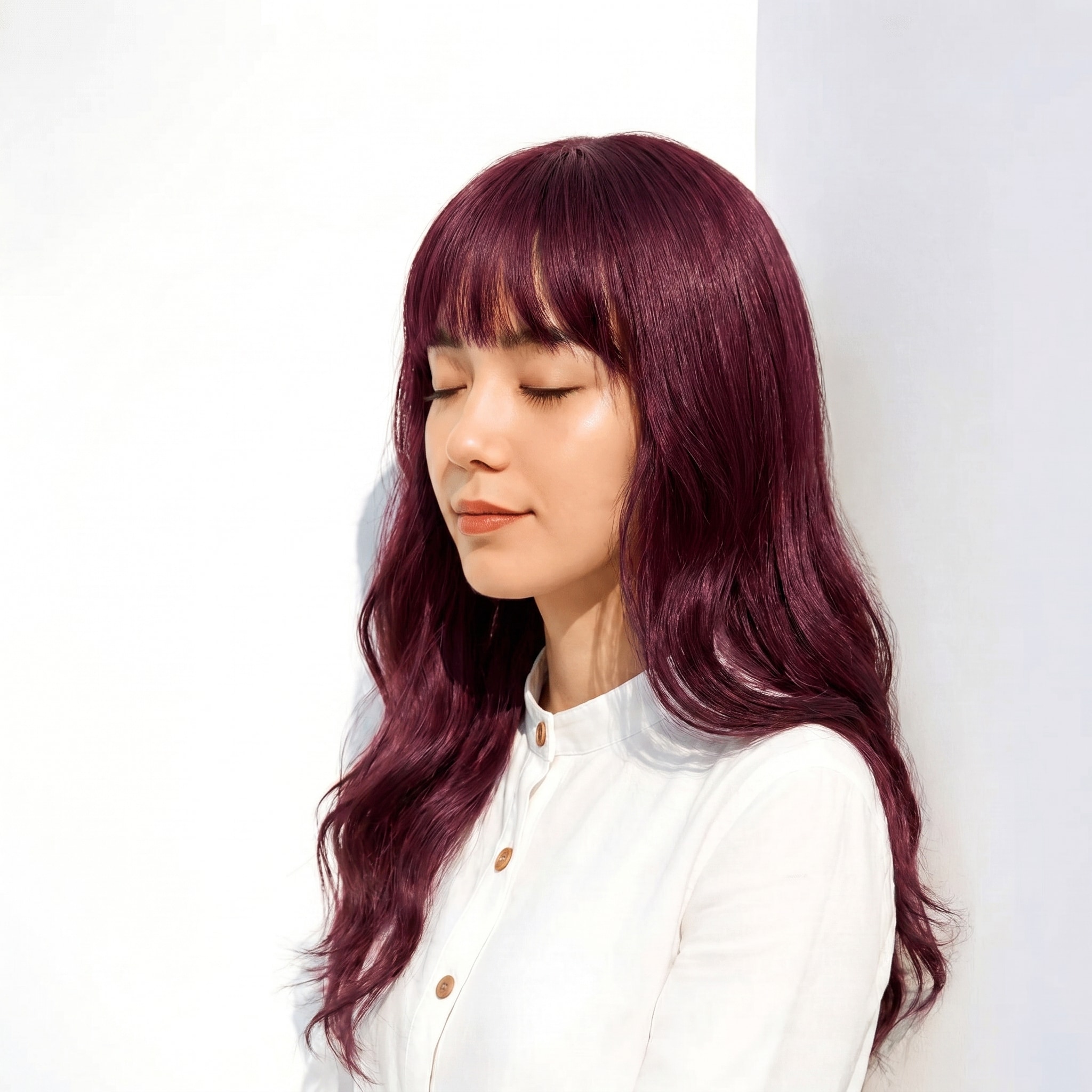 2. ダークピンク×深めピンク×コンパクトフォルム: ほんのり個性が出て、定番スタイルに差がつく