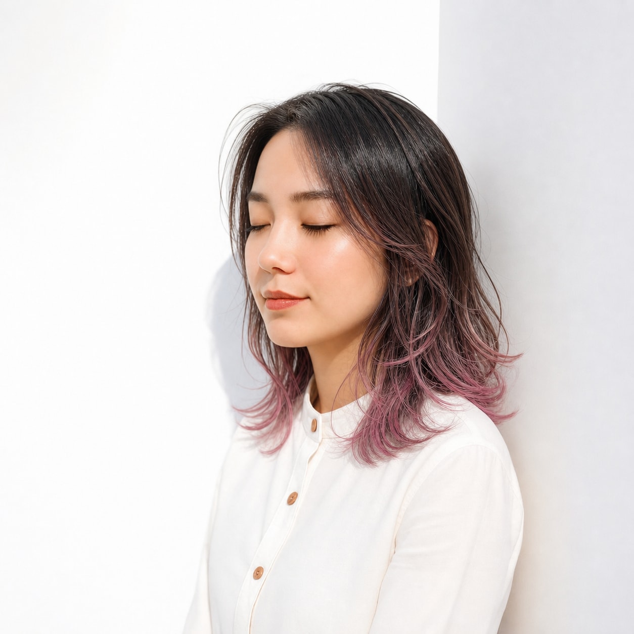 2. ピンクグラデーション×ウェーブロング: ローズピンクの毛先で華やかさが出る