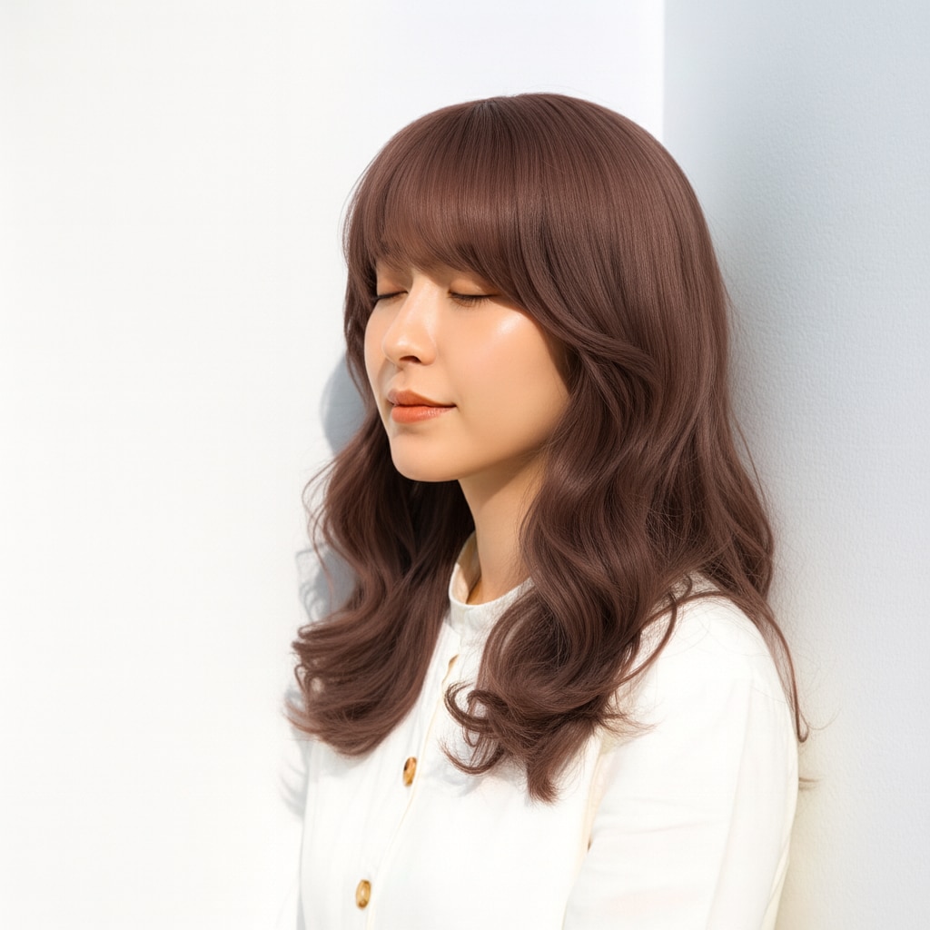 2. ピンクベージュ×柔らかウェーブ：ふわっと透けるフェミニンカラー