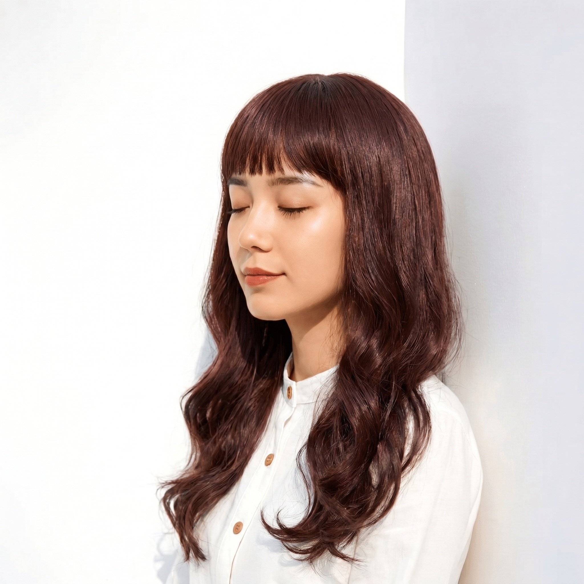 2. ブリーチなしピンク×セミロング: ゆる波とローズピンクで大人可愛い印象に