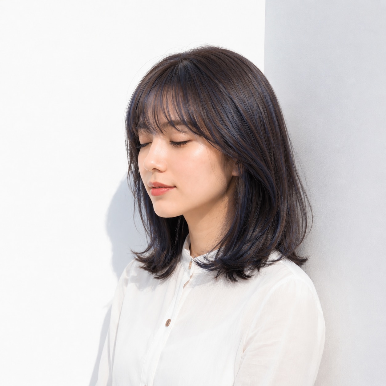 2. ブルーブラウン×ミディアムレイヤー: 赤みを抑えた都会的な軽やかさ