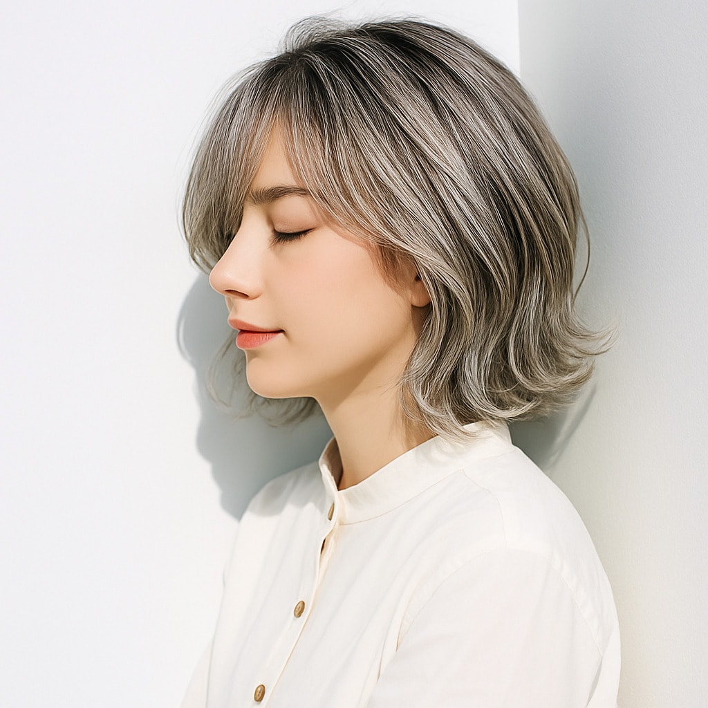 2. プラチナブロンド×黒髪：軽やかさと凛とした雰囲気を演出