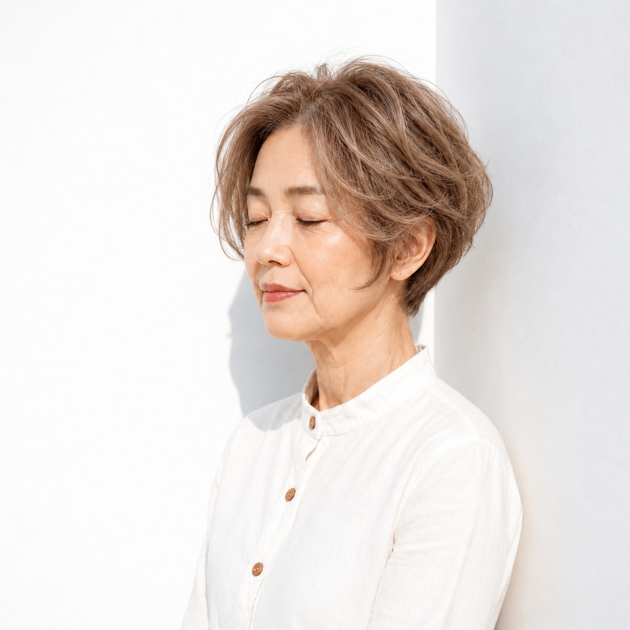 2. ハンサムショート × 長い前髪：うねりを横に流して整える