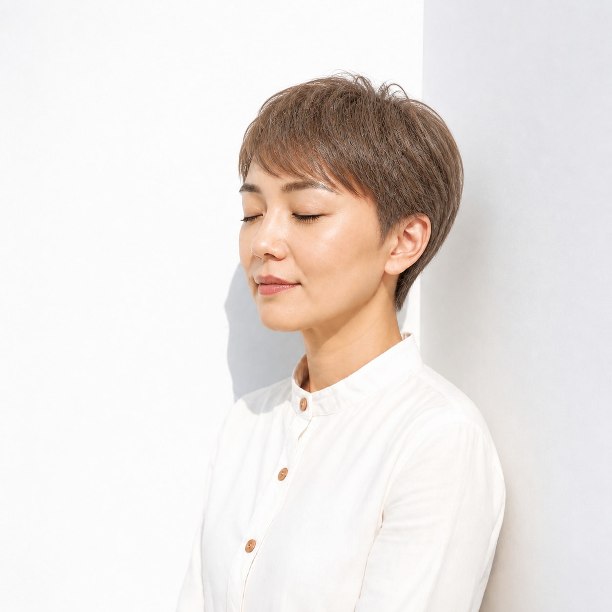 2. ベリーショート × ライトブラウン：40代の表情を明るく