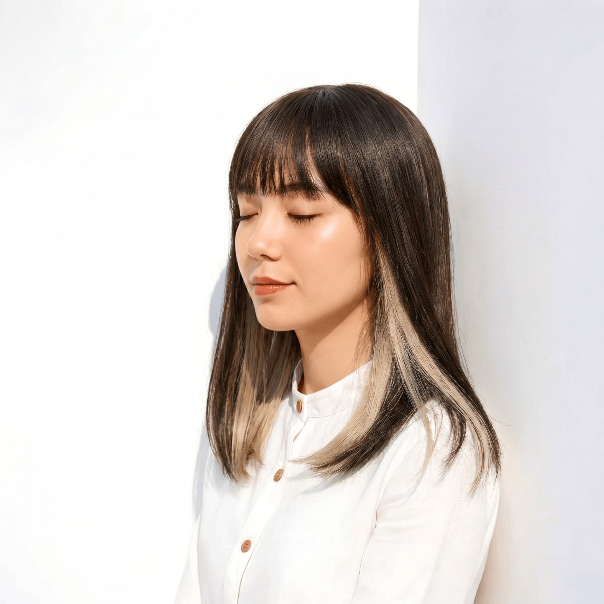 2. ホワイトグレージュ×フェイスフレーミング: 顔まわりに映える洗練されたアクセント