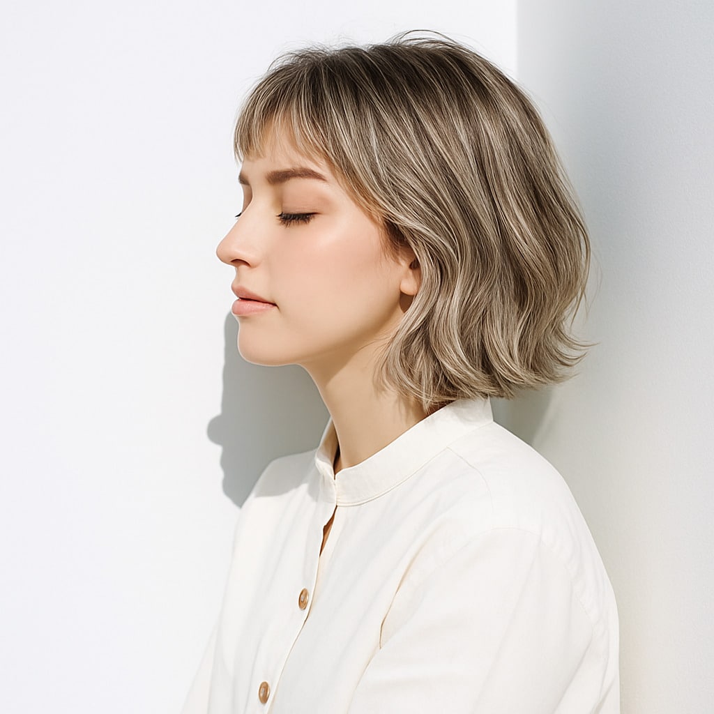 2. ホワイトベージュ×ショートボブ：上品で洗練された大人の魅力を演出