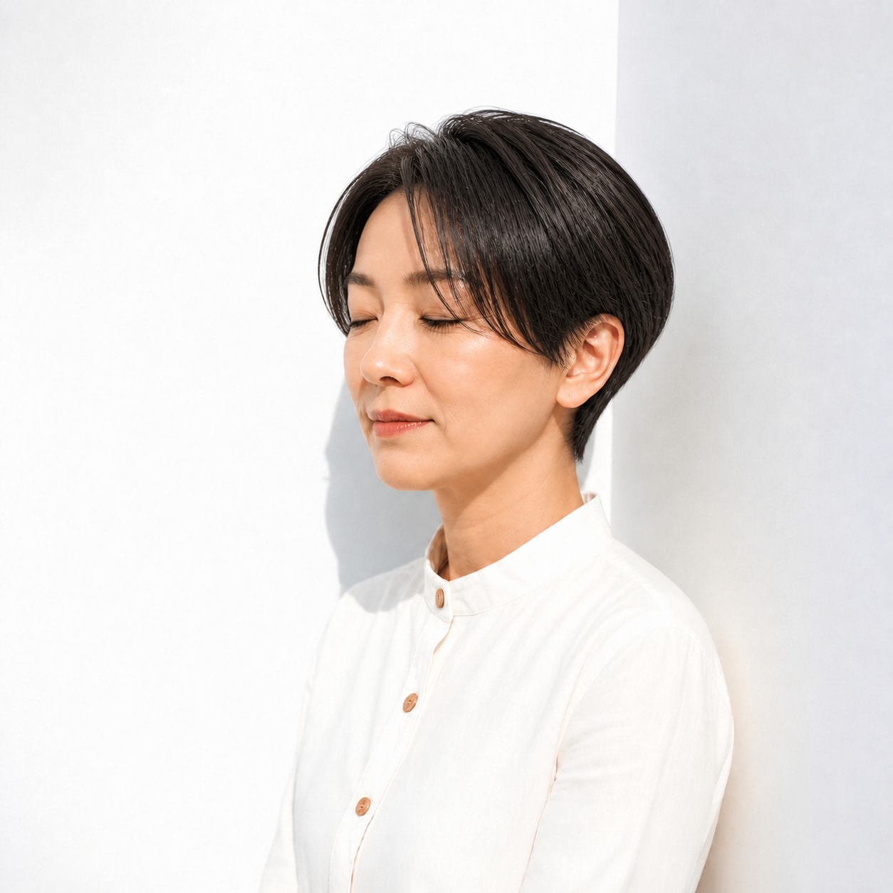 2. マッシュショート × 黒髪センターパート：50代をモードに