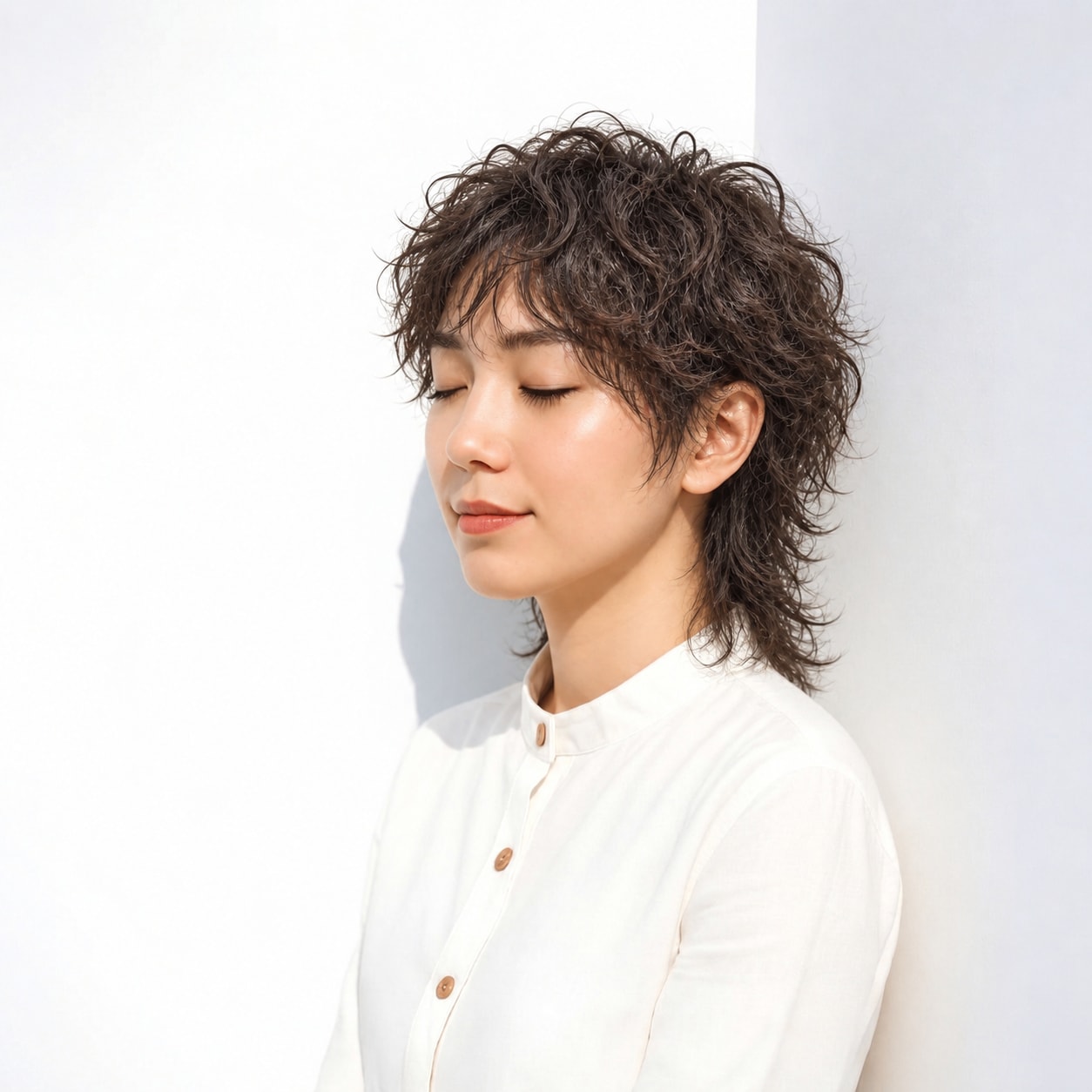 2. マレットヘア × ひし形シルエット：丸みと軽さのメリハリで大人っぽく