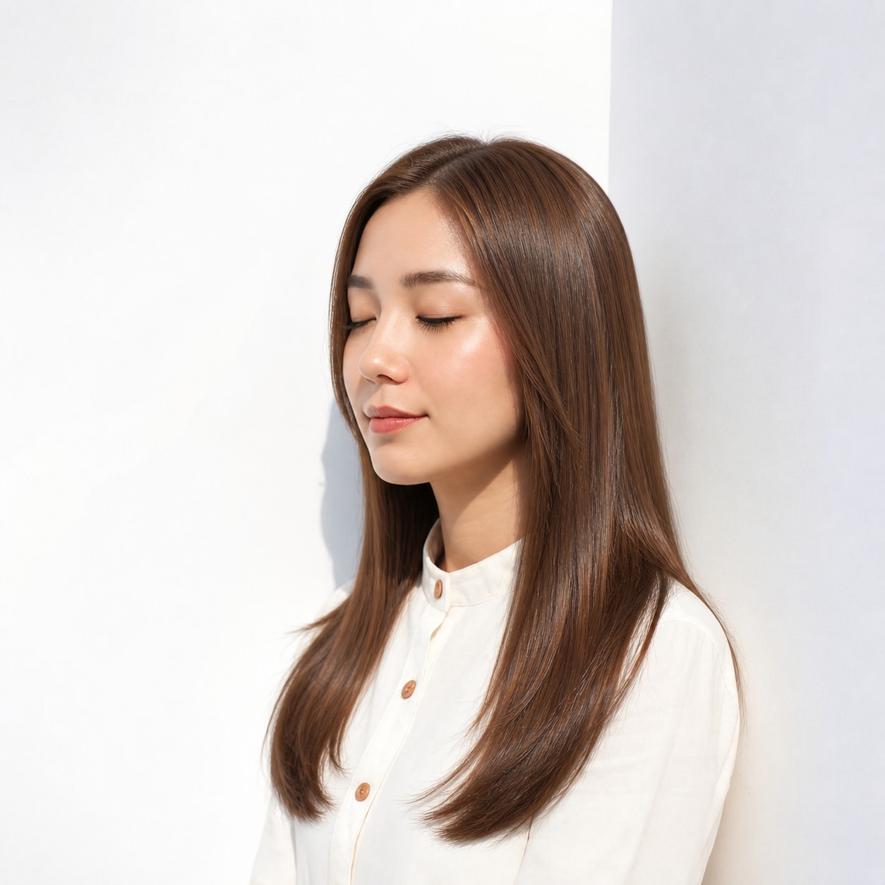 2. マロンブラウン × ストレートロング：自然な艶を引き立てる