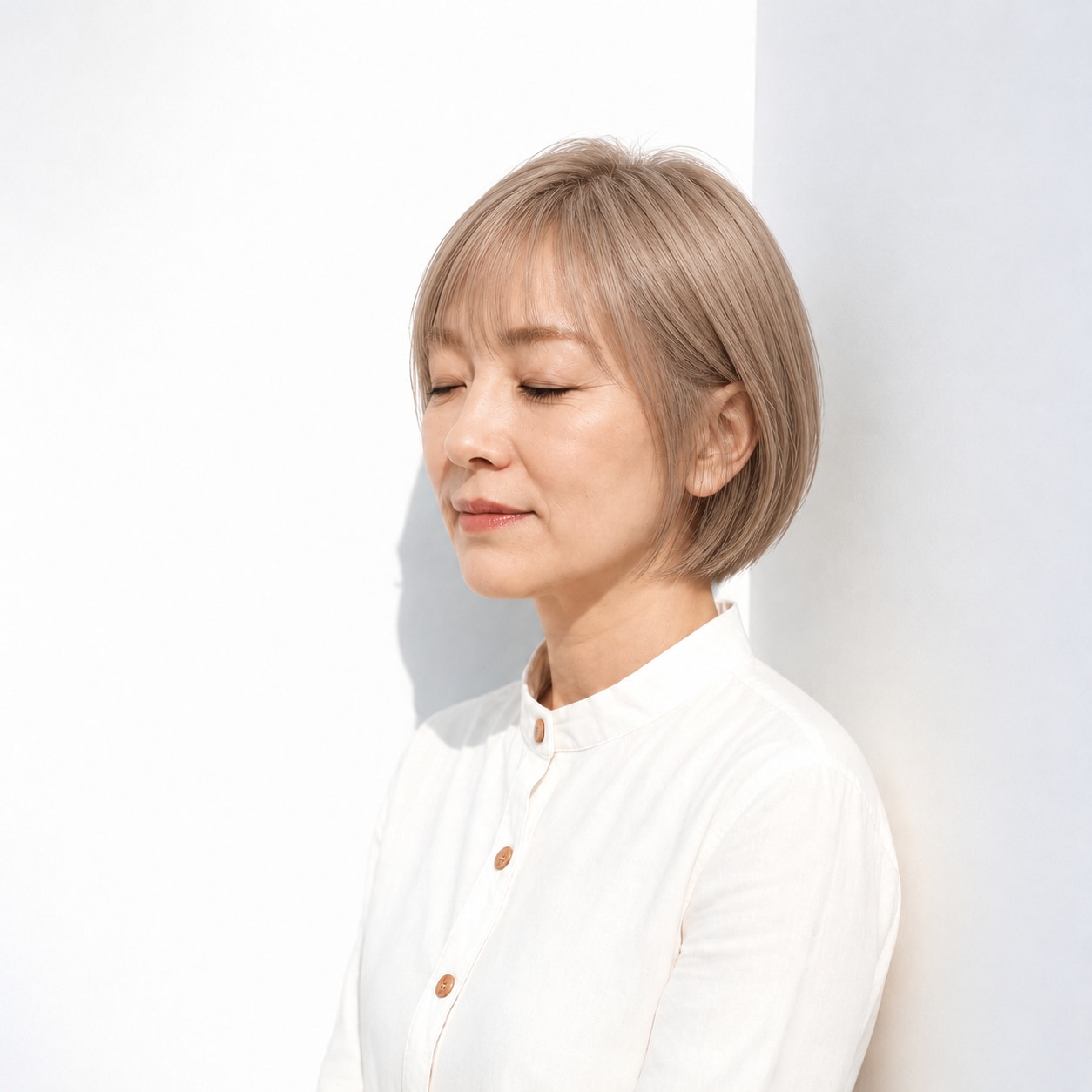 1. ミニボブ × ベージュ：明るい髪色となめらかな形が上品にまとまる