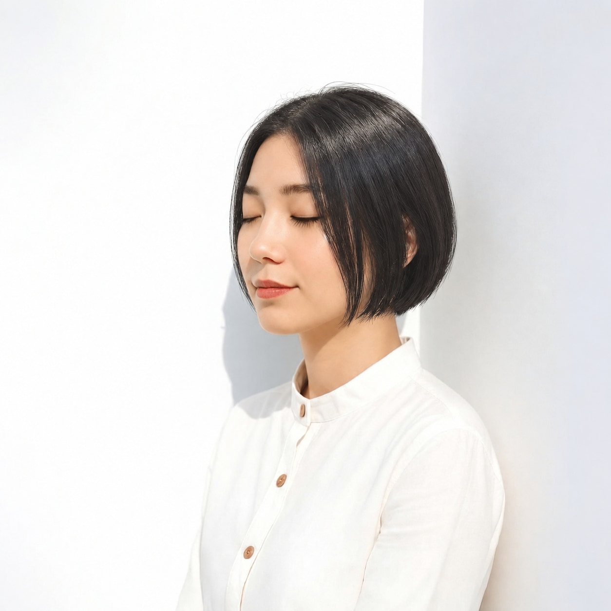 1. 黒髪ミニボブ × 長めセンター分け：凛とした大人っぽさを