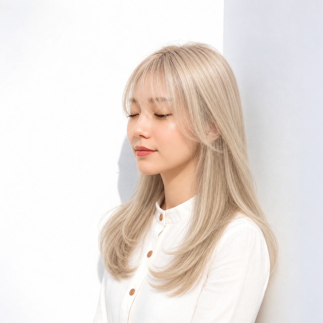 2. ミルクティーブロンド × ロングレイヤー：まろやかな明るさに