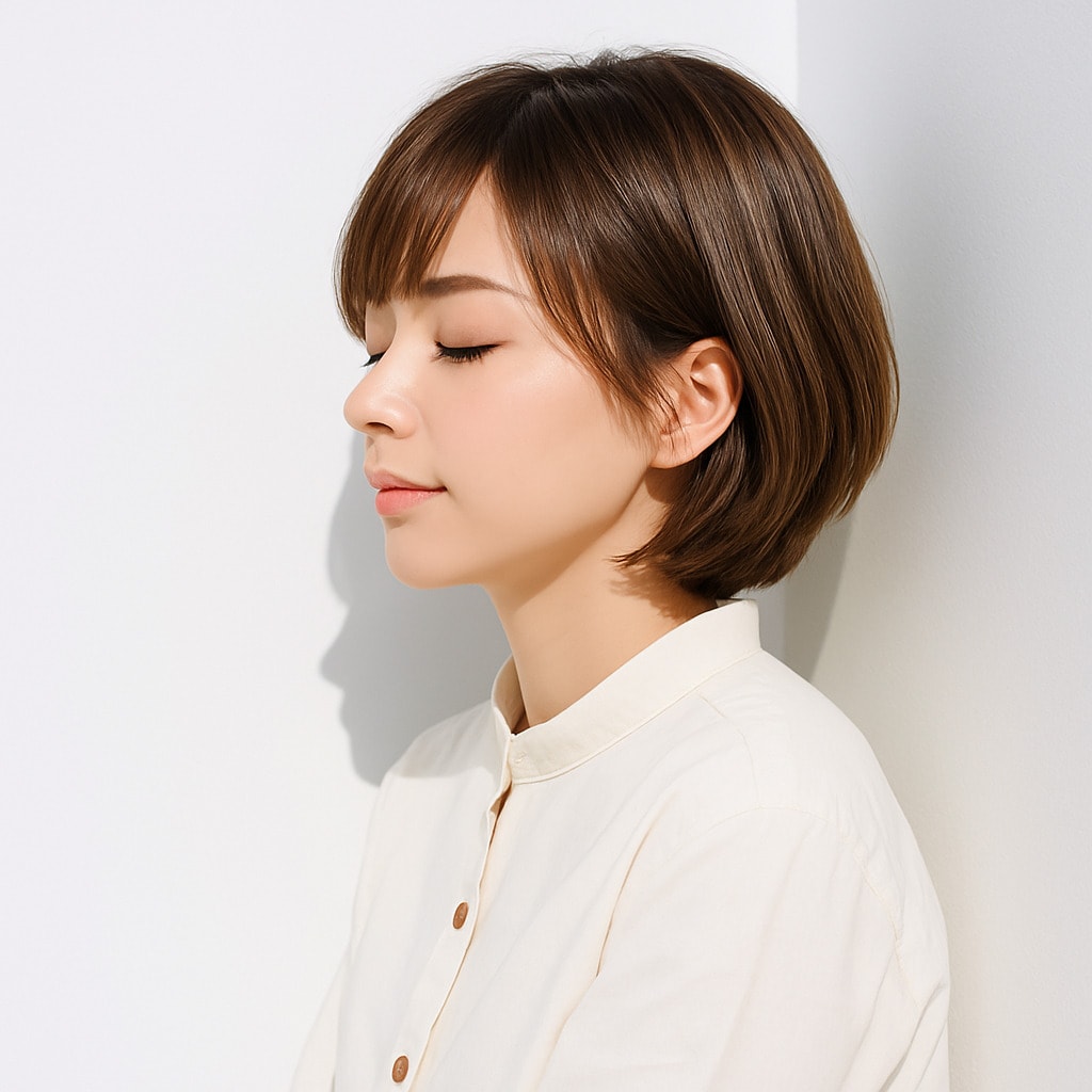 2. モカベージュ×ショートボブ：穏やかなツヤでこなれ感を引き上げる