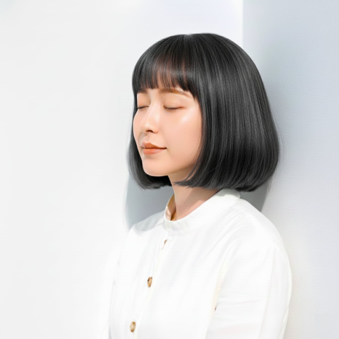 2. ライトスモーキーアッシュ×丸みボブ：くすみニュアンスが柔らかく映えるカラー