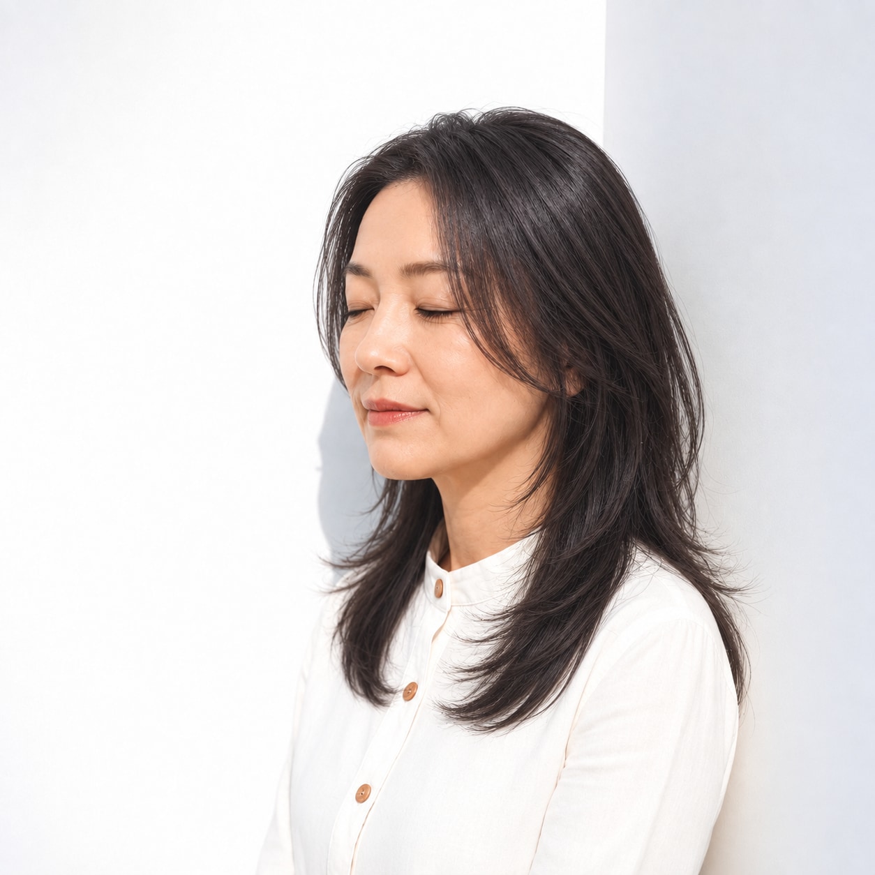 2. ロングレイヤー × 前髪なし × 表面を軽くしたストレート