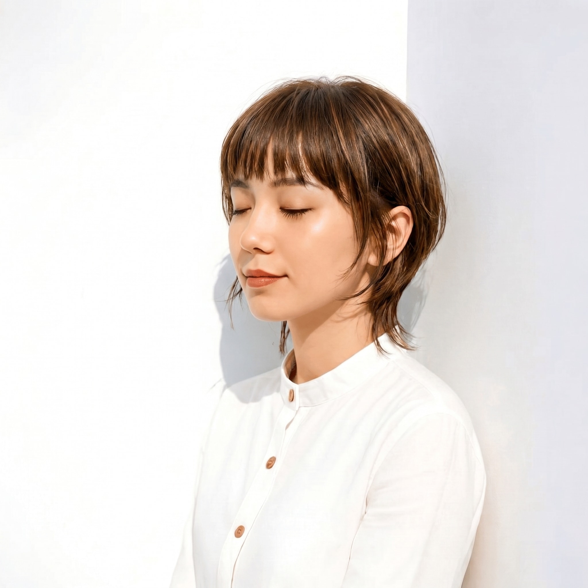 2. ローライト×ベージュブラウン: 丸みショートに自然な立体感をプラス
