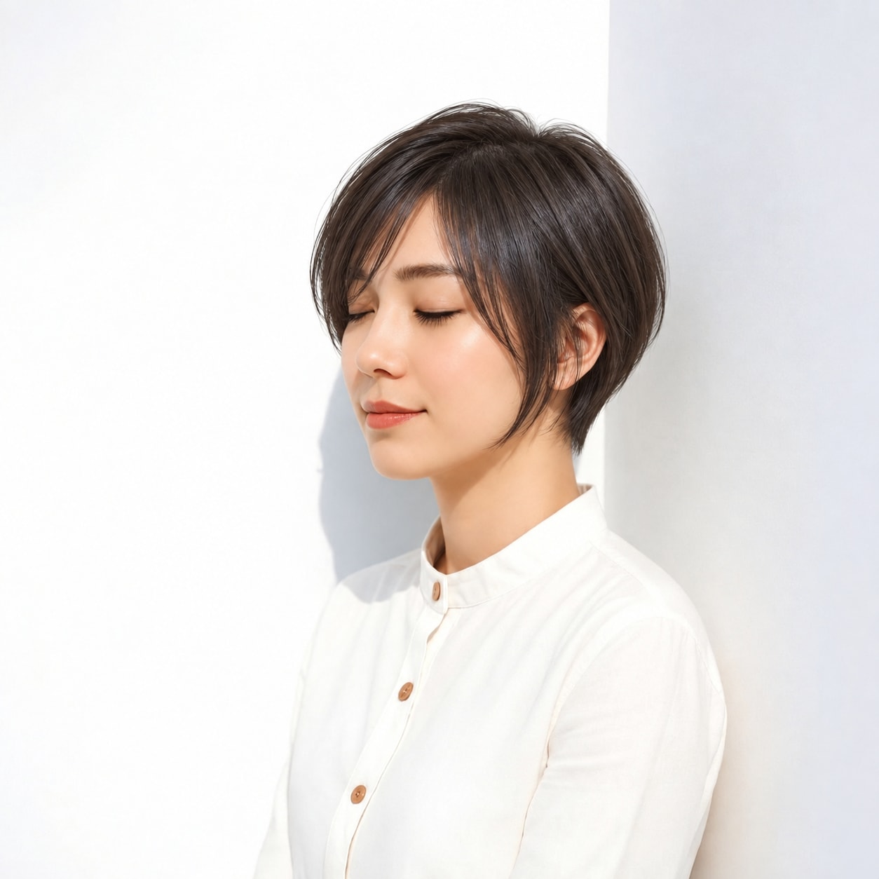 2. 前下がりショートボブ × 襟足短め：後ろに奥行きが出て、横から見た形が端正に整います