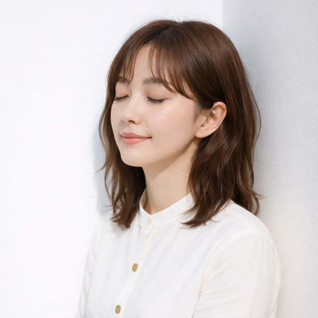 前髪ありミディアム×ゆるウェーブ：柔らかさをまとった軽やかミディ