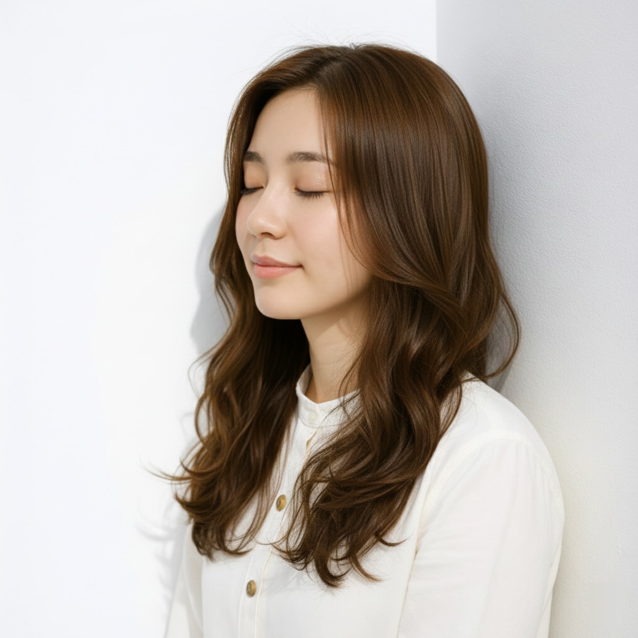 2. 前髪なしロング×やわらかウェーブ：曲線で可愛さを引き出すふんわりロング