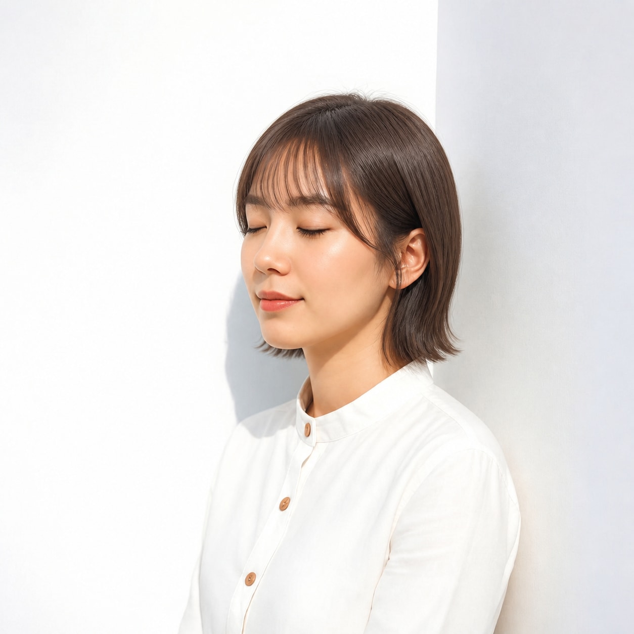 2. 外ハネボブ × 前髪あり × アッシュブラウン：耳かけですっきり