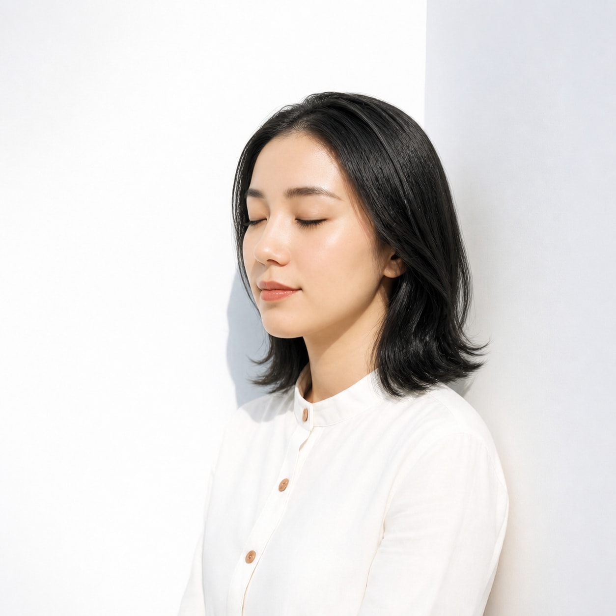 2. 外ハネボブ × 前髪なし × 黒髪ストレート：すっきりした毛先に