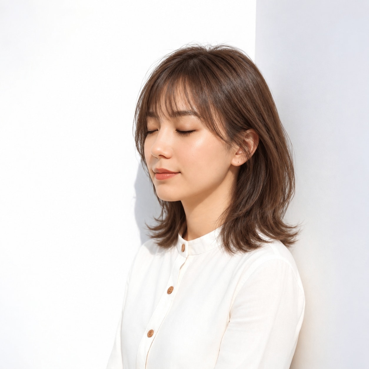 2. 外ハネミディアム × ブラウン：さらりとした髪に小さな遊び心