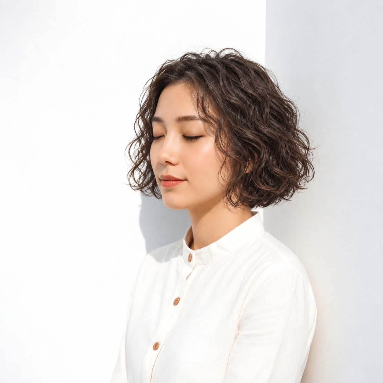 2. 強めボブパーマ × 強めパーマ：カールの陰影がはっきりし、短い髪にも奥行きが出ます