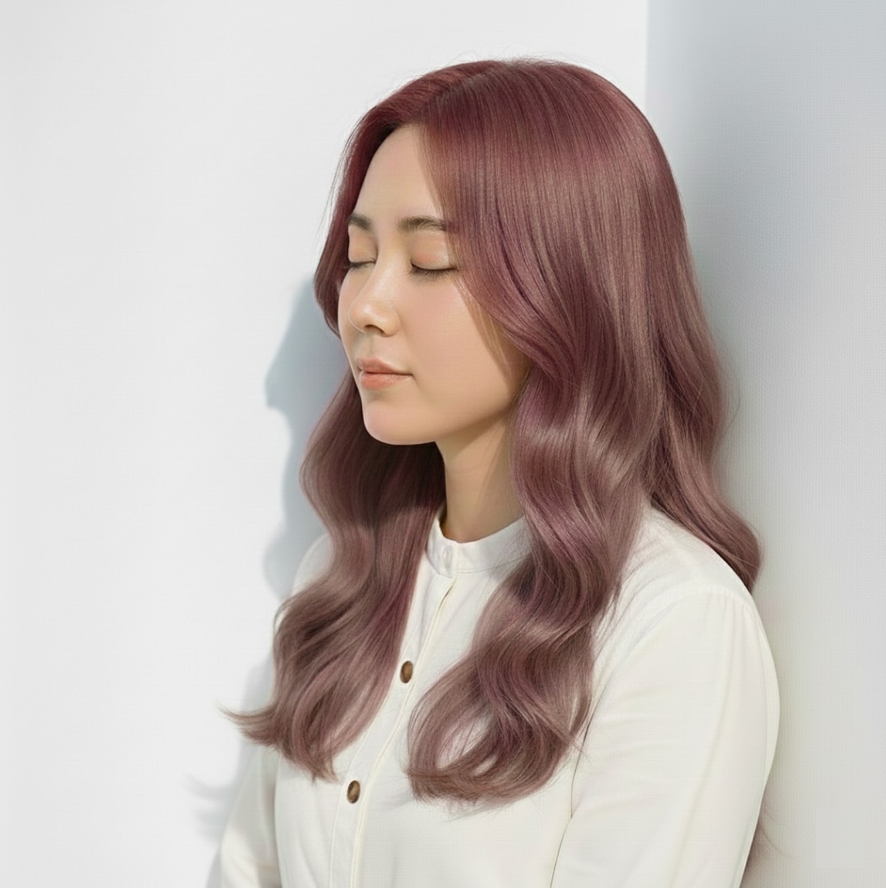 2. ピンクベージュ×ナチュラルロング：やわらかくツヤをまとう大人のピンク