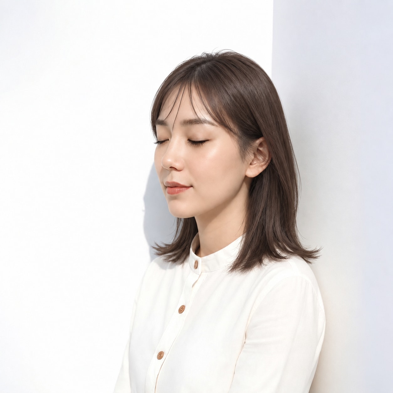 2. 耳かけミディアム × アッシュブラウン：薄い前髪を残して軽やかに
