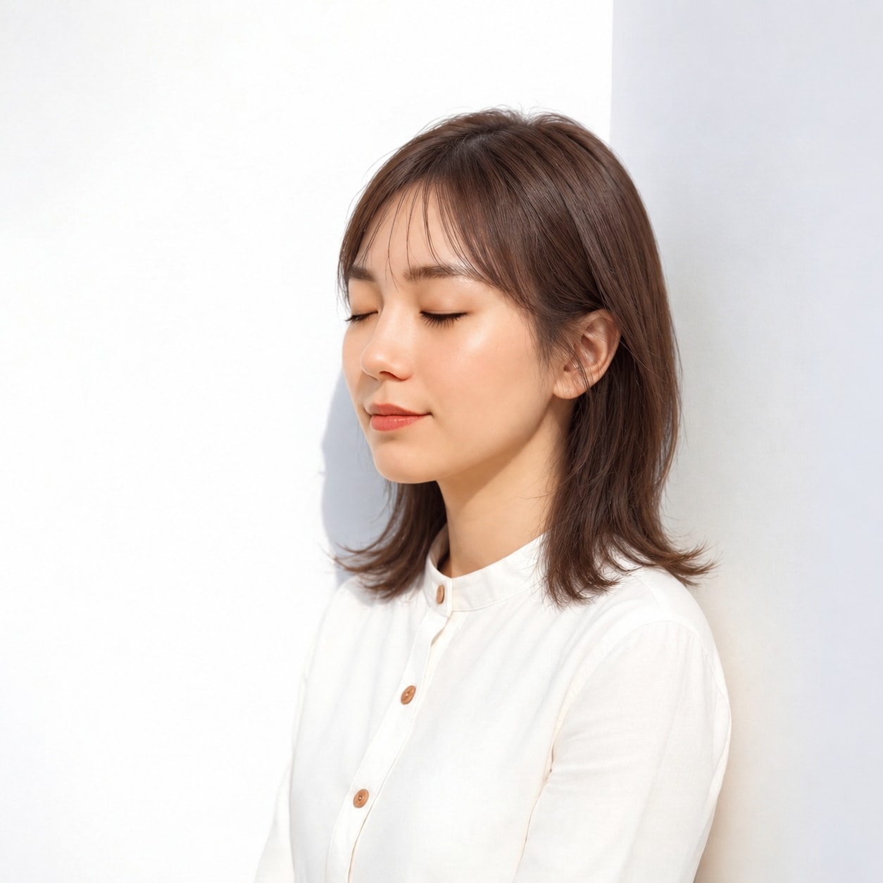 2. 耳かけミディアム × シースルーバング：顔まわりを軽く見せる