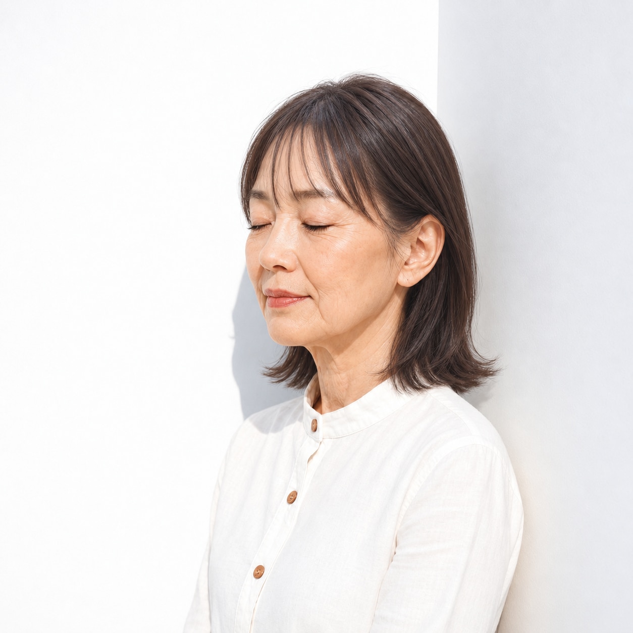1. 耳かけミディアム × 外ハネ：顔まわりがすっきり見える