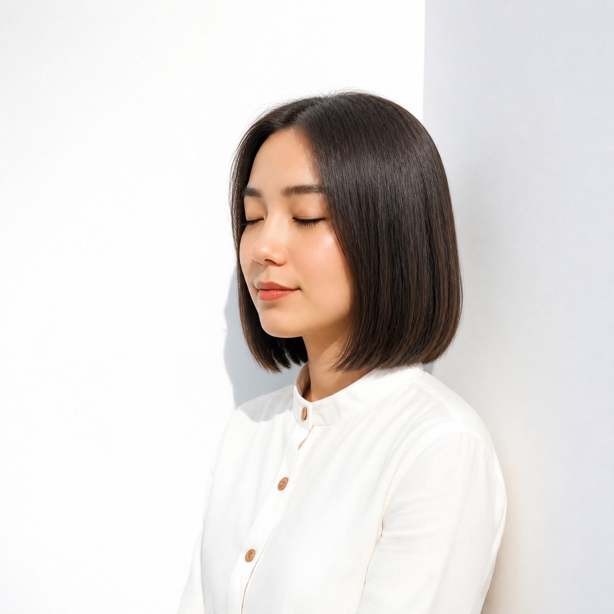 2. 長めボブ × 黒髪ストレート：切りそろえた毛先をきれいに