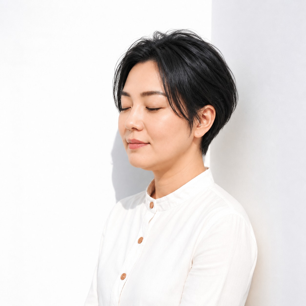 2. ハンサムショート × センターパート：凛とした大人の横顔に