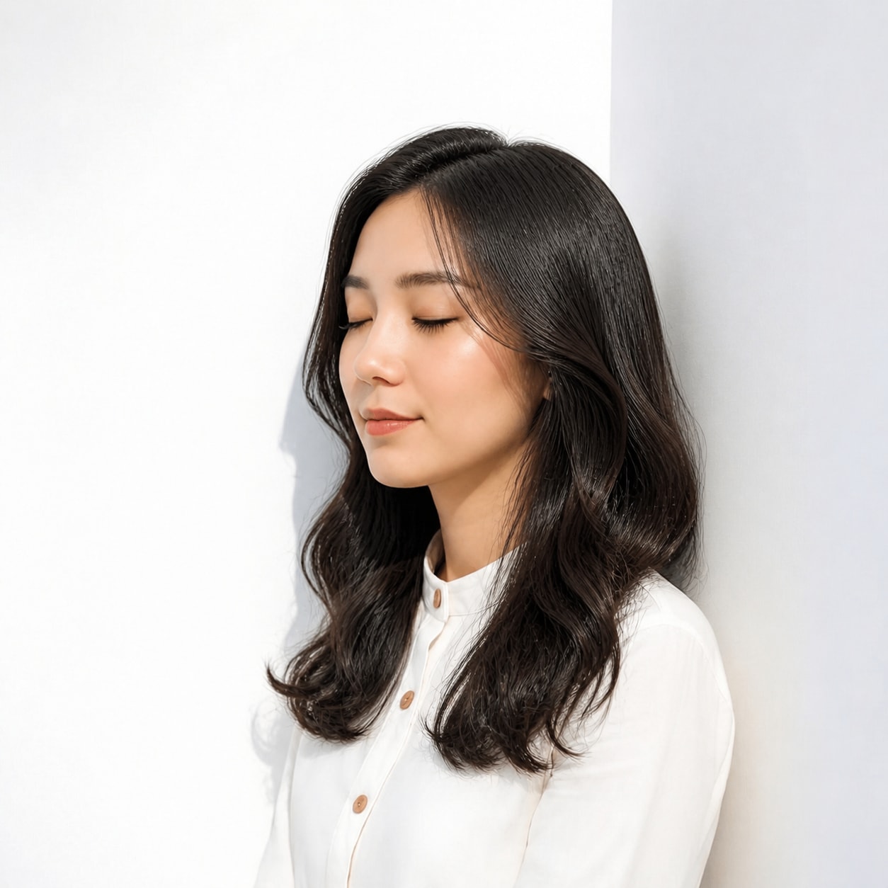 2. 黒髪ロング × センターパートウェーブ：大人っぽく華やか