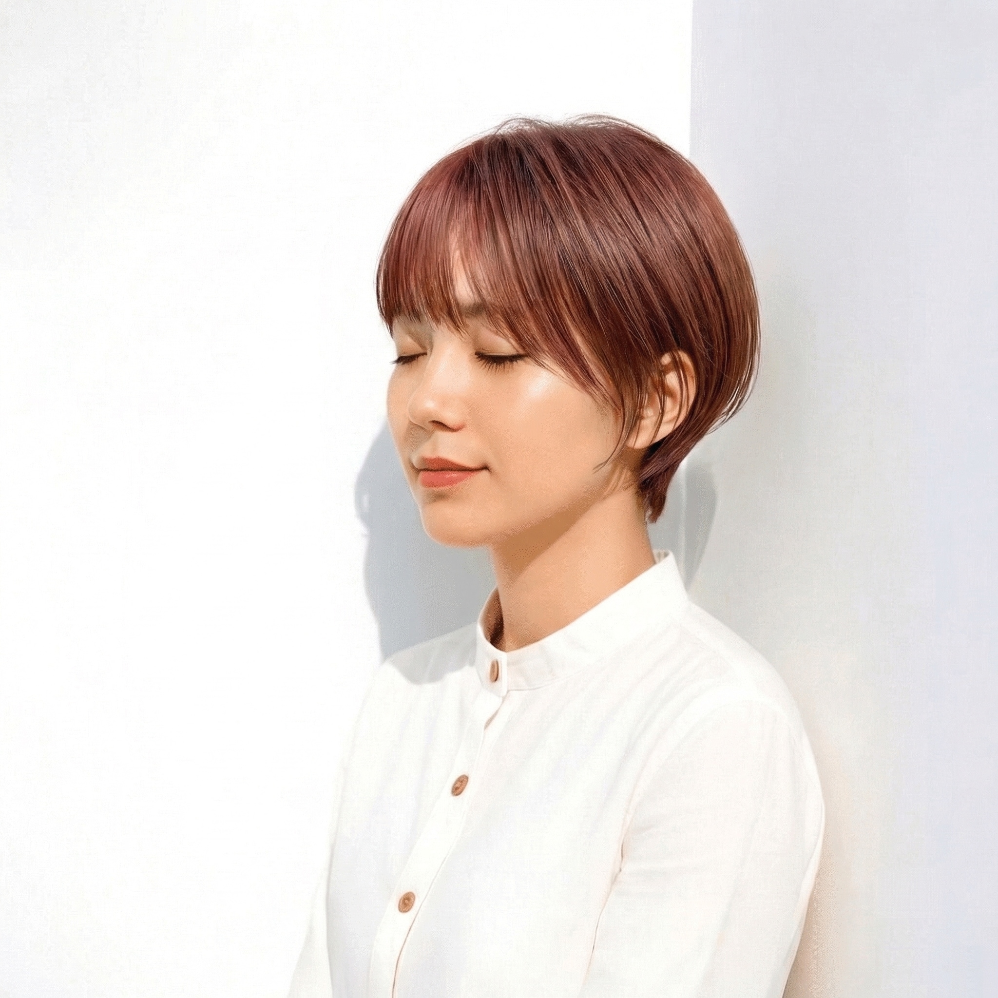 2._丸みショート_ストレート_ピンクベージュ