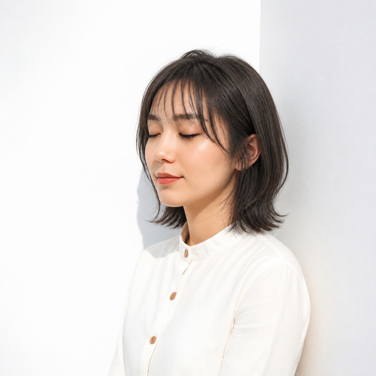 20. くびれボブ × 暗めアッシュ：大人っぽく軽やか