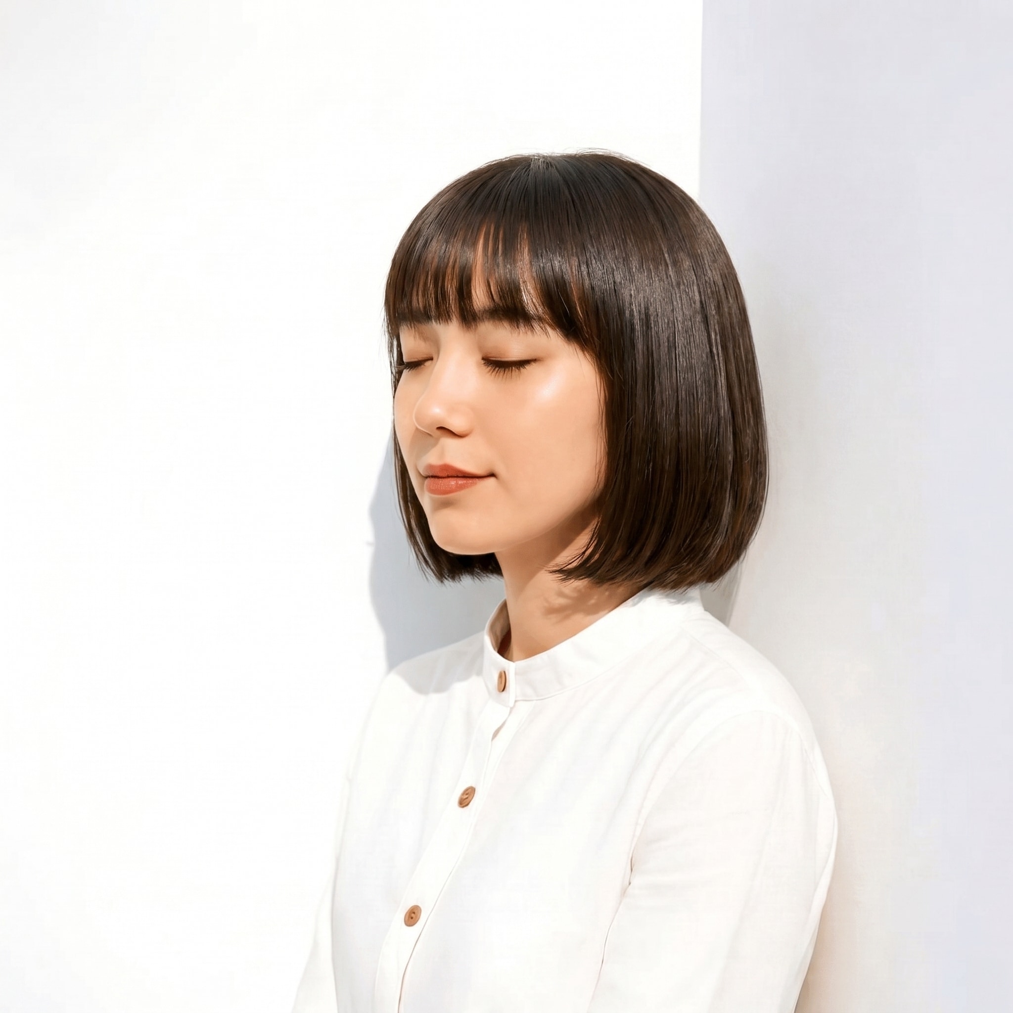 20. アッシュグレージュ×暗め: ダークトーンでも軽やかなストレートボブ