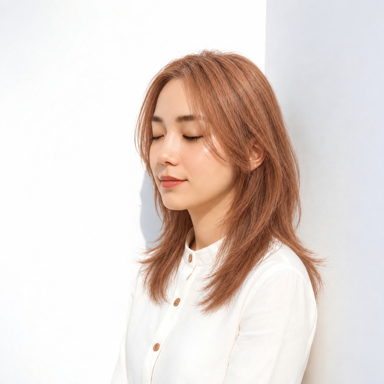 くすみオレンジアッシュを合わせたレイヤーミディアム