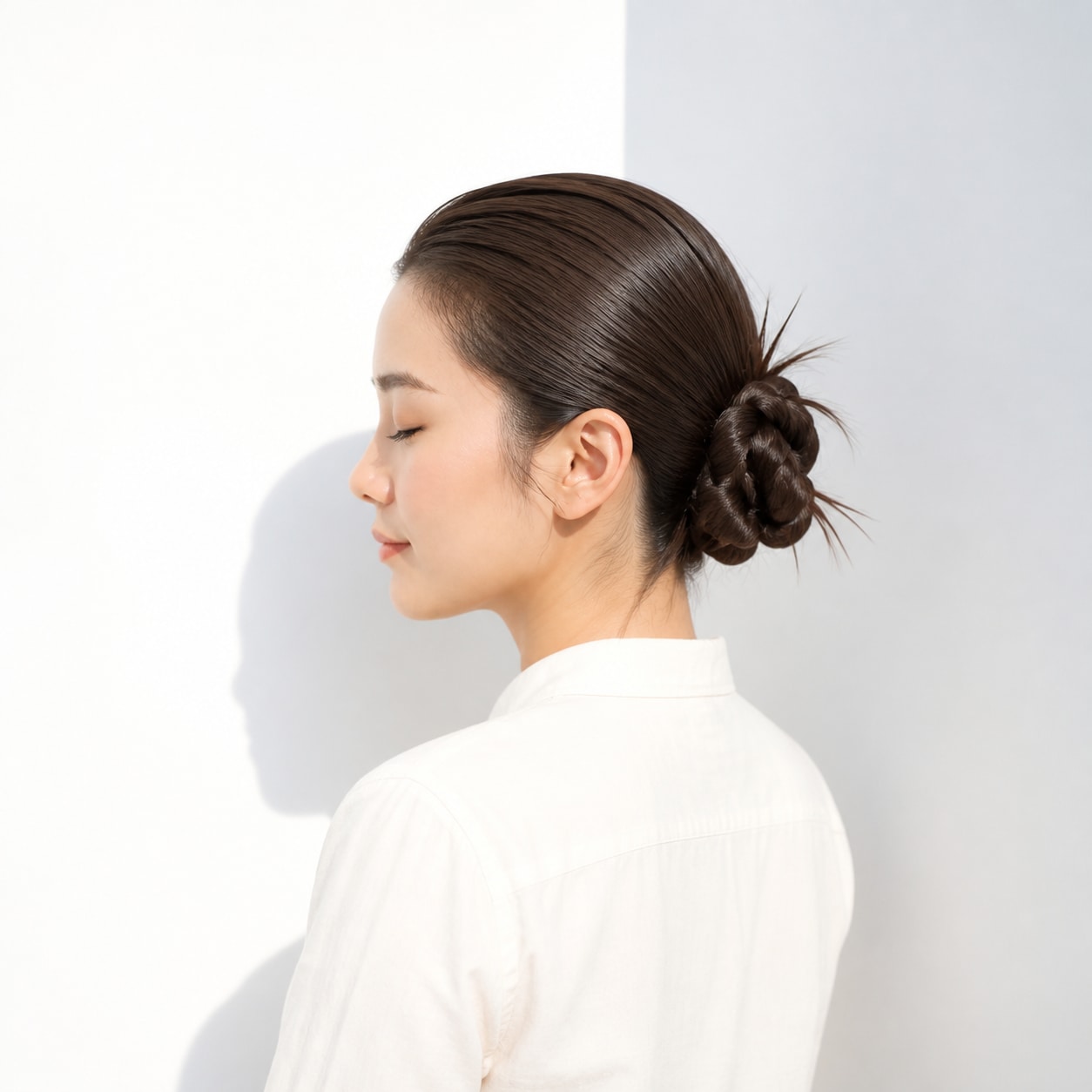 20. カチモリヘア × コンパクトお団子：毛先を外へ散らして軽快に