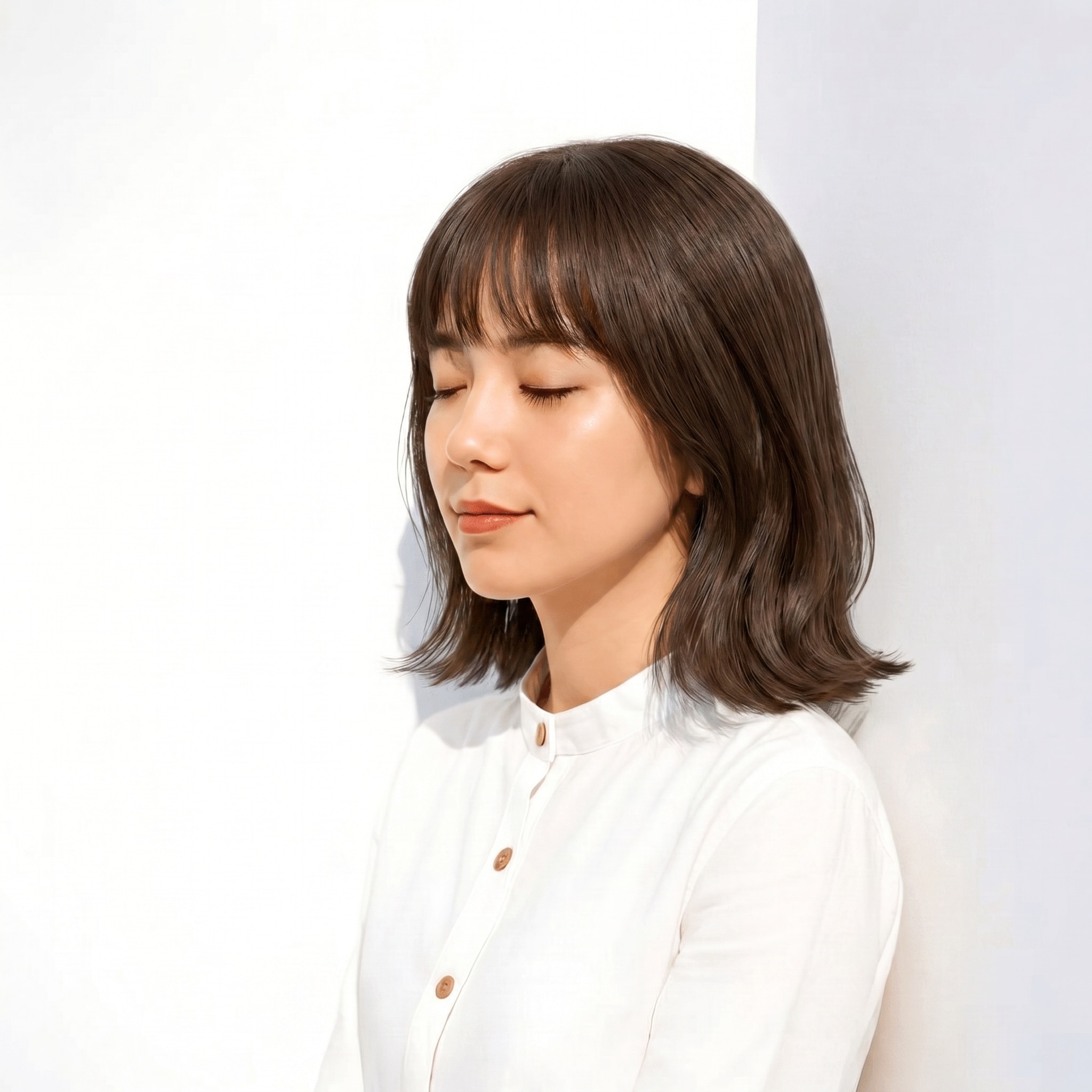 20. グレージュ×肩上ボブ: 軽やかな外ハネと柔らかい立体感