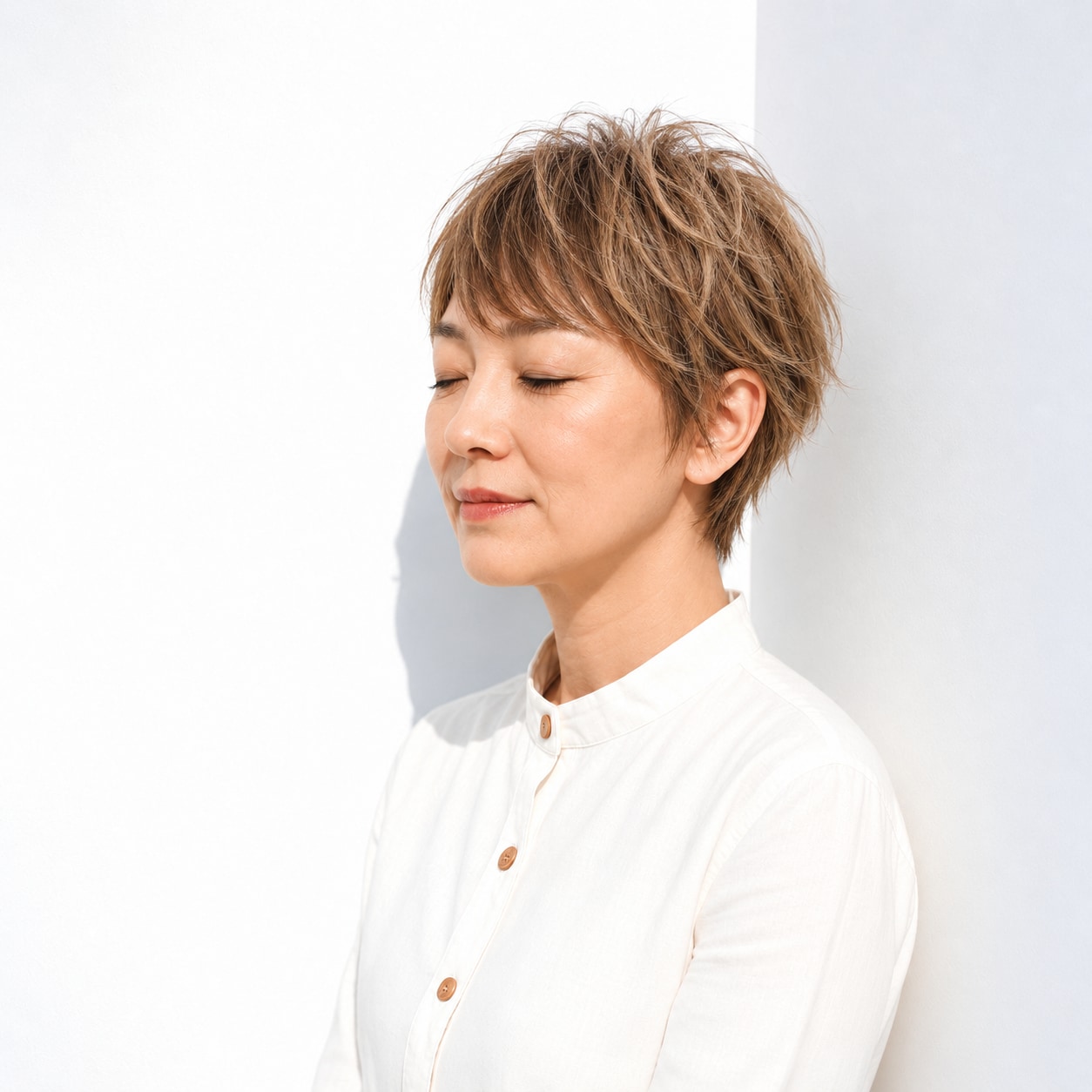 8. ショートヘア × 細めハイライト：ラフな毛束がアクセント