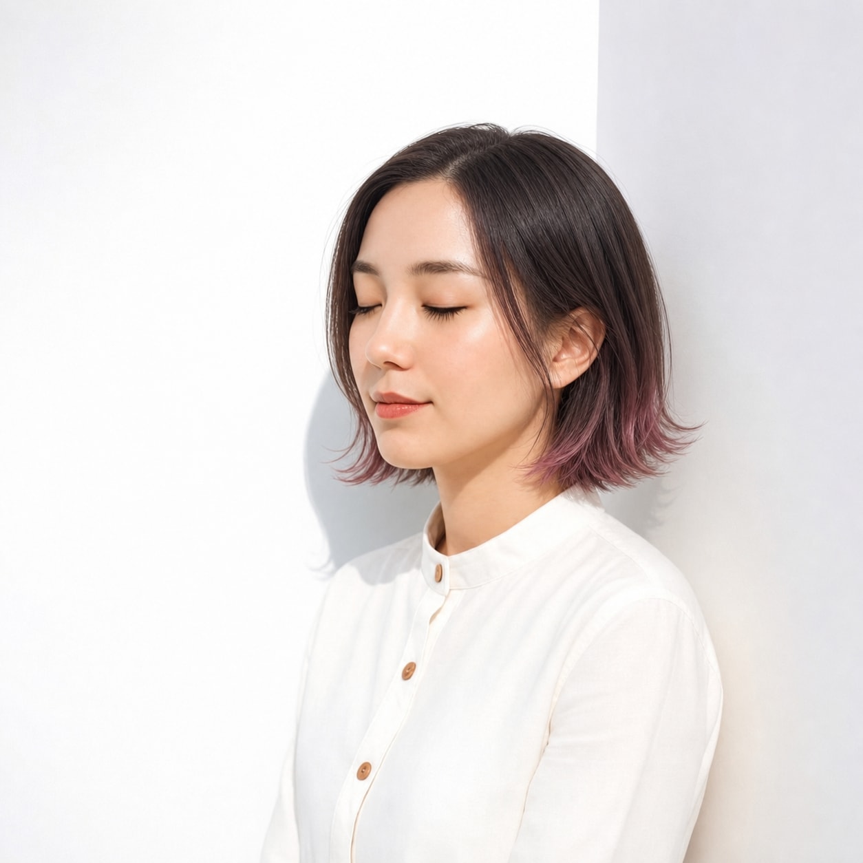 20. ピンクグラデーション×外ハネボブ: くすみ系ピンクで派手になりすぎない